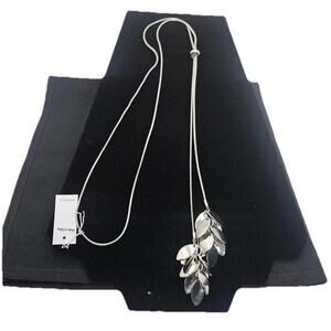 Romolo Silver Tone Bolo Chain with Two Leaf Clusters Statement Necklace NEW